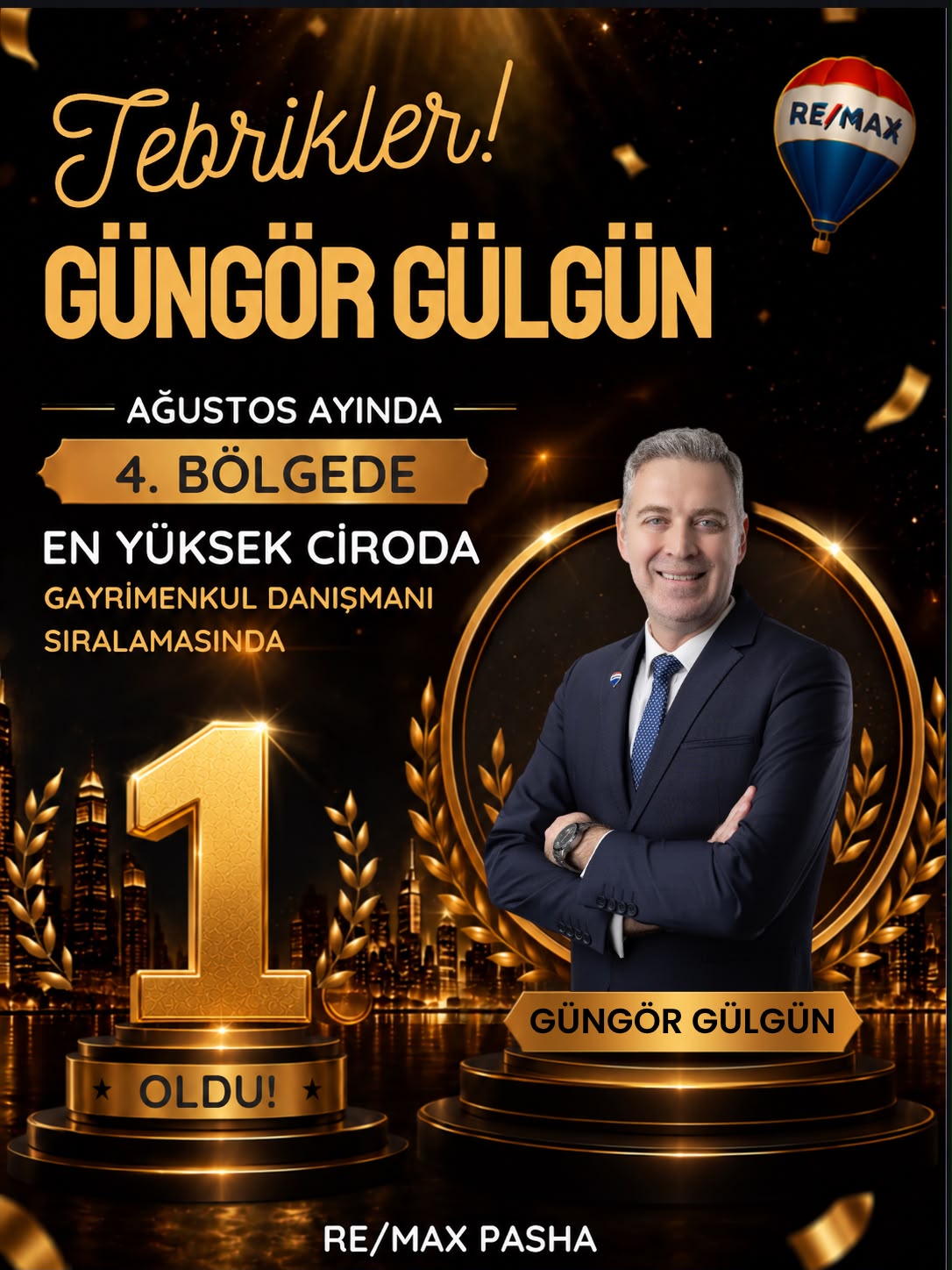 Güngör Gülgün Ağustos 2026 RE/MAX 4. Bölge ciro birinciliği duyurusu