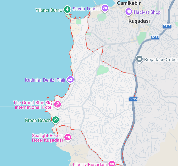 Kadınlar Denizi Kuşadası bölge haritası